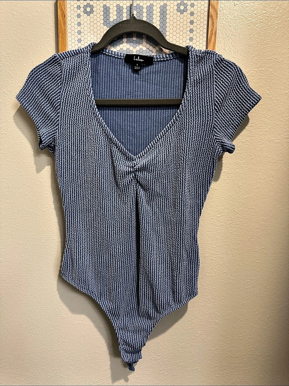 Lulus Striped V-Neck Bodysuit in Blue Small Like New